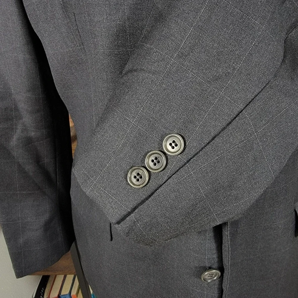 VTG Brooks Brothers 346 Men's Sport Coat Blazer Three Button Gray Plaid Wool 44R